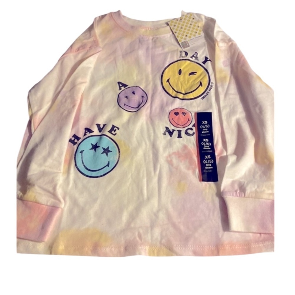 Smiley World Tee, Have a Nice Day, Pastel, Sz XS, 4,5, Cotton, Novelty​​​, NWT